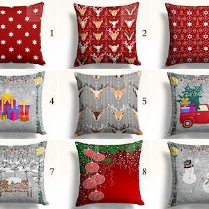 Christmas Pillowcases, Red White Snowflake Pillow Cover, Xmas Deer Head Pattern Pillow Sham, Gray Winter Pillow Slipcover, Stag Pillow Top
