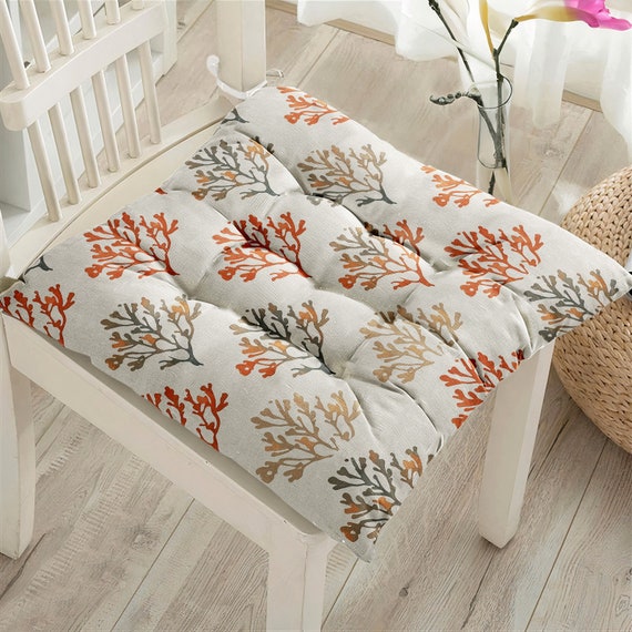 Coral Design Chair Pads Marine Puffy Seat Cushions Sea Square Seat Pad Outdoor Fluffy Chair Cushion Nautical Cushion Pad Modern Deco Etsy UK