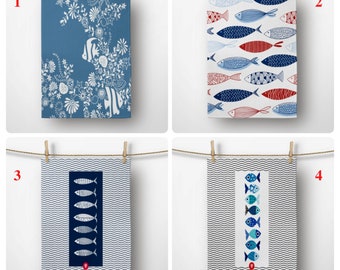 Fish Kitchen Cloth (Set of 2), Fish Tea Towel, Aqua Kitchen Towel, Aquarium Tea Towel, Seafood Kitchen Towel, Fish Print Houseware, Mom Gift