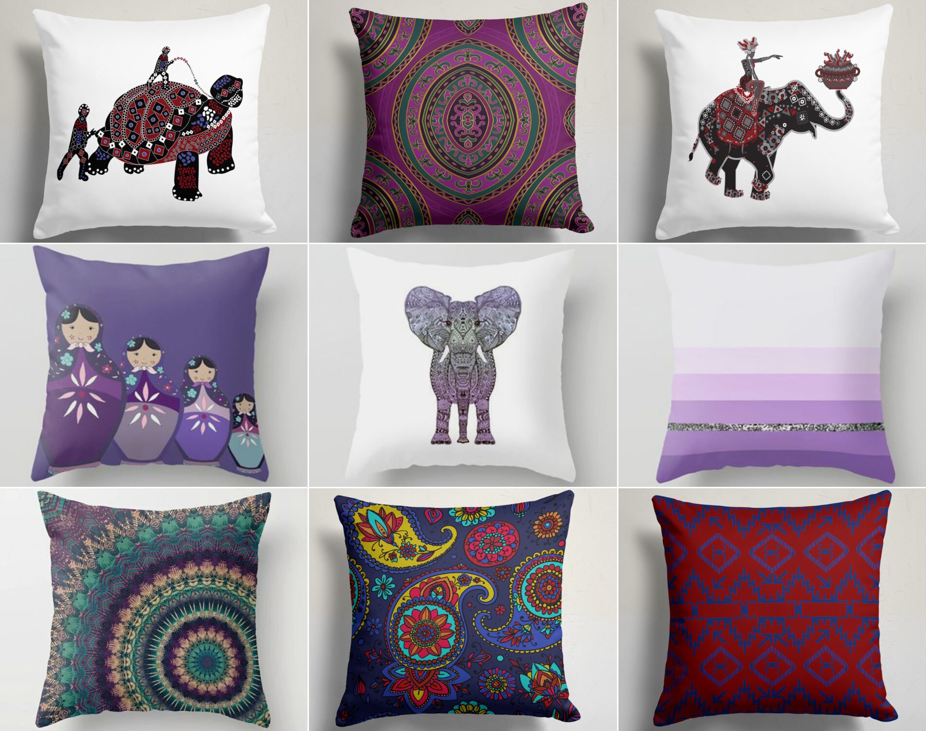 elephant print throw pillows