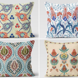 Tulip Design Pillow Covers, Tile Pattern Cushion, Oriental Throw Pillow Top, Authentic Pillowcase, Handmade Decorative Cushion, Ethnic Decor
