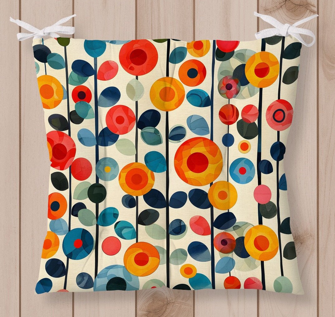 Abstract Floral Chair Pads, Colorful Modern Puffy Seat Cushion ...