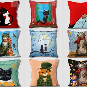 Cat in the Hat Pillow Covers, Cat Throw Pillow Cases, Cat Outdoor Cushion, Cute Cat Pillow Case, Kitty Throw Pillows, Animal Print Pillow