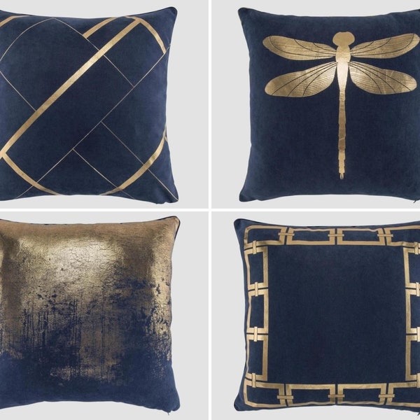 Blue Gold Pillow Etsy