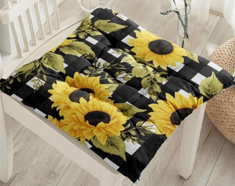 Almohadillas de silla hinchadas de girasol, cojín de asiento esponjoso moderno, almohadilla de asiento al aire libre, cojín cuadrado de primera calidad, cojín de cocina, regalo de granja