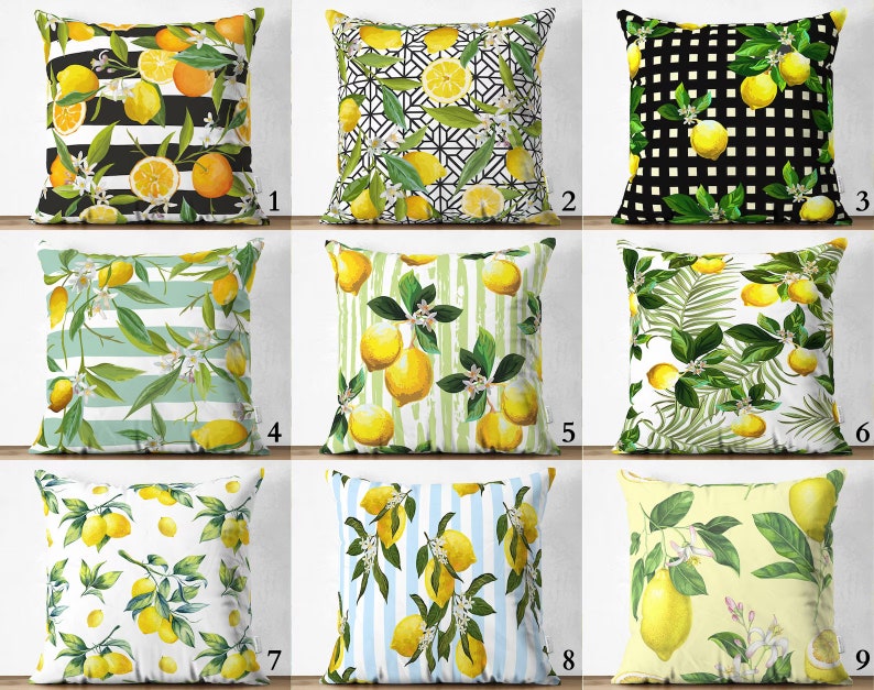 Lemon Pillow Covers, Outdoor Patio Decor, Housewarming Gift image 3