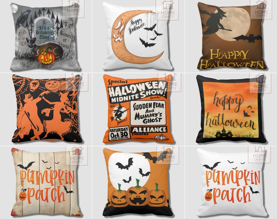 Carved Pumpkin Print Pillow Shams, Haunted House Pillow Cover, Bat