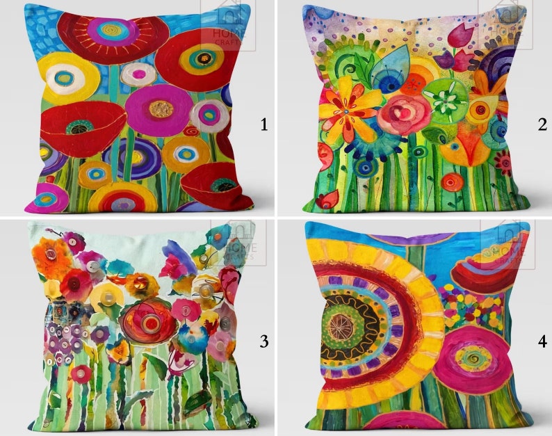 Stunning Colorful Floral Pillow Cases, Magical Pillow Cover, Summer Cushion Case, Decorative Pillow with Different Size Options, House Gifts image 6