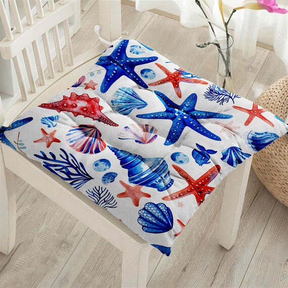 Starfish Chair Pads Sea Creatures Puffy Seat Pad Nautical Square Seat Cushion Fluffy Coastal Chair Pads Outdoor Chair Cover Yacht Decor Etsy