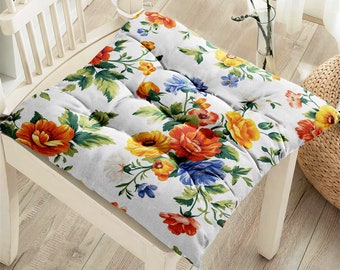 Country Flower Puffy Chair Pads Vivid Floral Seat Cover Stylish Balcony Seat Pad Modern Seat Cushion Outdoor Cushion Farmhouse Decor