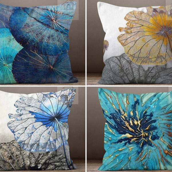 Summer Trend Pillow Cover, Blue Floral Pillow Case, Decorative Pillow Top, Flower Accent Cushion, Flower Outdoor Pillow, Fashionable Pillow