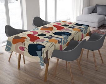 Abstract Pattern Table Cover, Geometric Shapes Tablecloth, Modern Art Chic Table Sheet, Creative Abstract Table Linen, Art Deco Table Decor