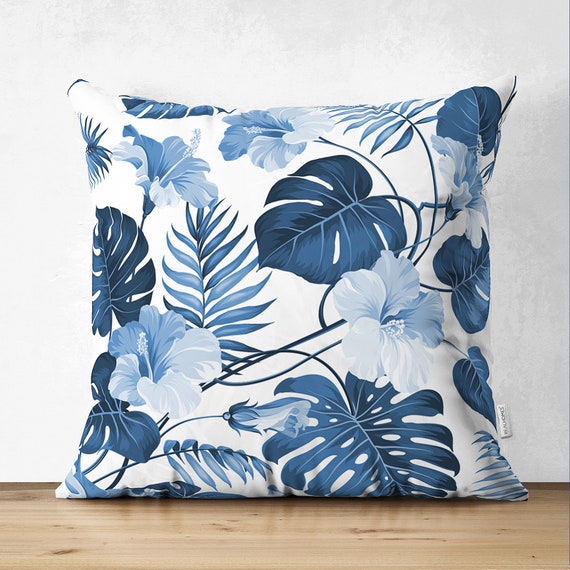Copricuscini dal design a foglie tropicali, cuscino per divano stampato con  foglie di Monstera, cuscino in foglia di palma, cuscini decorativi con  foglie blu, decorazioni per la biancheria da letto 