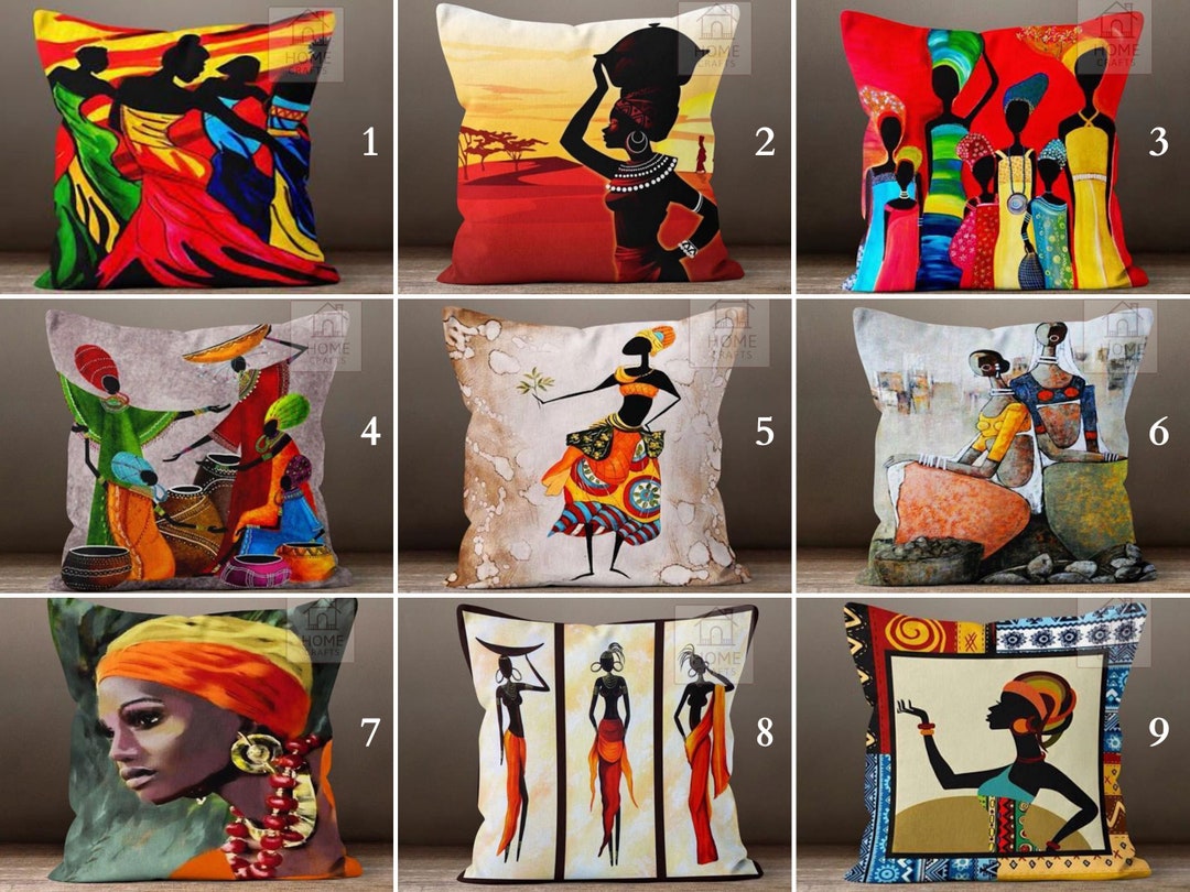 African Tribal Lady Pillow Covers, Ethnic Girl Pillowcase, African Life