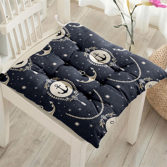 Navy Blue Nautical Chair Cushion Anchor Puffy Seat Pads Ocean Vibes Square Seat Cushion Sea Inspired Outdoor Fluffy Chair Cushion Pads Etsy Canada