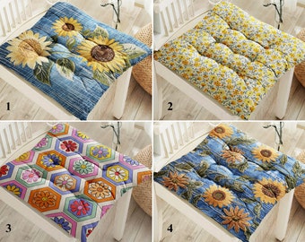 Coussins de siège imperméables tournesol, Coussin de chaise d'extérieur floral, Coussinets de ferme, Coussin chalet résistant à l'eau, Coussin de siège champêtre