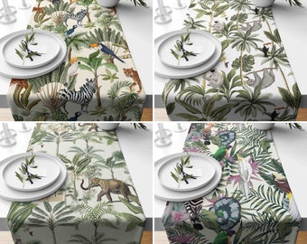 Exotic Animals Table Runner, Tropical Animals Table Runner, Cockatoo Parrot Table Runner, Zebra Table Runner, Elephant Monkey Table Runner