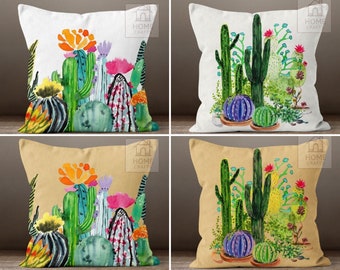 Cactus Pillow Cover, Desert Plant Pillow Case, Decorative Cactus Sofa Cushion, Patio Couch Pillow, Outdoor Cushion Case, Desert Throw Pillow