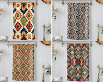 Aztec Tribal Kitchen Towel, Southwestern Geometric Decor, Boho Tea Towel