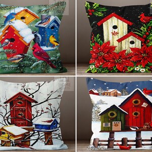 Cardinal & Snowflake Print Pillow Cover, Red Bird Cushion Cover, Noel Pillow Cases, New Year&#39;s Pillow Shams, Winter Pillows, Christmas Decor