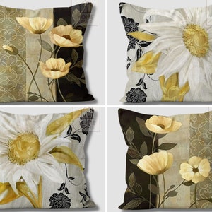 Yellow Flower Sofa Pillow Cover, Decorative Square Pillow, Floral Cushion Cases, Poppy Pillows, Trend Outdoor Pillow Case, Modern Home Decor