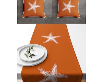 Starfish Pillow and Runner Set, Starfish Runner&Pillow Set, Water-Resistant Pillow, Sea Animal Cushion, Ocean Pillow Runner Set, Home Gift