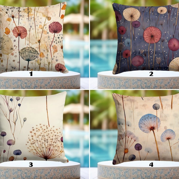 WATERPROOF Dandelion Flower Pillow Protectors, Water Resistant Floral Outdoor Couch Pillowcase, Patio Premium Botanical Sofa Pillow Cover