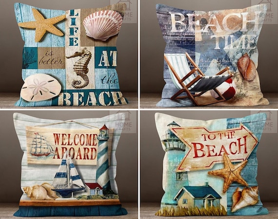 Coastal Pillow Cover Seahorse Throw Pillow Case Marine Outdoor Cushion Beach Pillows Ocean Pillows Sea Shell Cushion 16x16 18x18 20x20 Etsy