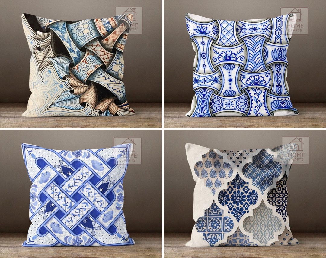 Blue and White Mexican Pillow Cover, Talavera Folk Art Pillowcase