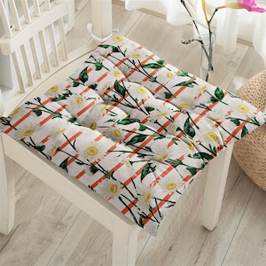 Daisy Floral Puffy Cushions, Yellow White Flower Fluffy Seat Cushion, Soft Outdoor Chair Pad, Versatile Square Cushion, Kitchen Cushion Pad
