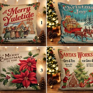 Christmas Joy Pillowcases, Merry Christmas To You Pillow Sham, Santa&#39;s Workshop Pillow Cover, Poinsettia Flowers Pillow Slip, Winter Decor
