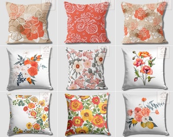 Orange Flower Toss Pillow Covers, Orange Pillow Case, Decorative Cushion, Geometric Pillow, Outdoor Pillow, Bedding Decor, Home Gift Ideas