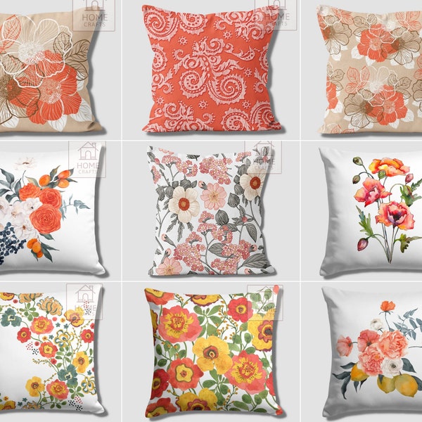 Orange Flower Toss Pillow Covers, Orange Pillow Case, Decorative Cushion, Geometric Pillow, Outdoor Pillow, Bedding Decor, Home Gift Ideas