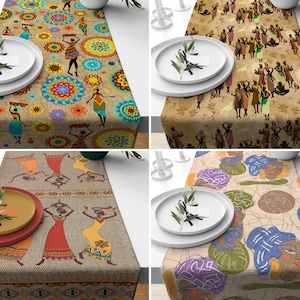 Ethnic Table Runner, African Tribal Print, Rectangle Tablecloth