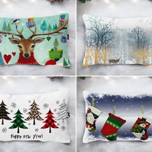 Reindeer Throw Pillow, Deer Print Cushion Cover, Christmas Pillow Covers, Winter Pillow Case, Xmas Tree Pillow, Rectangle Pillow, Home Gift