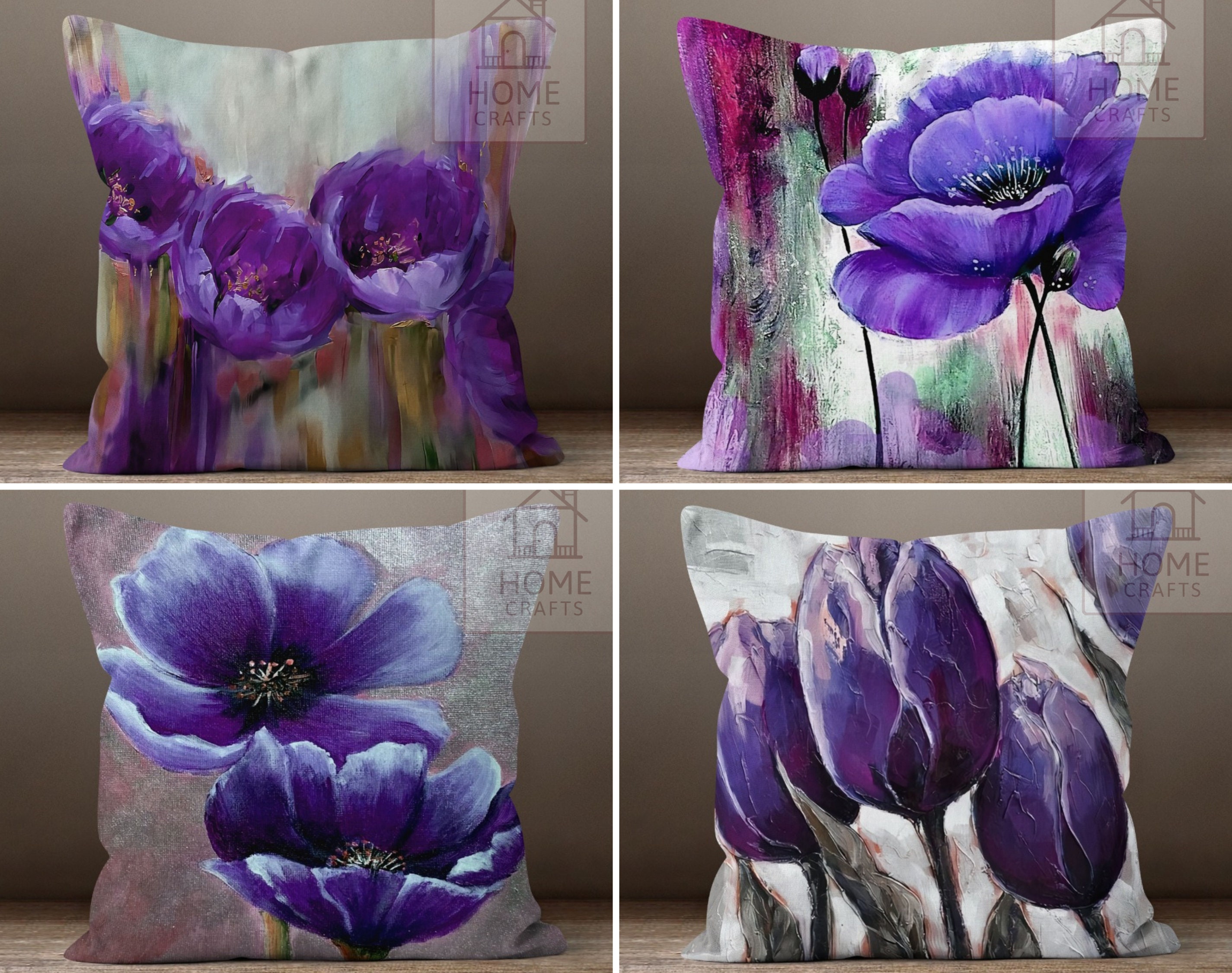 Purple Pillow Cases, Floral Throw Pillow, Summer Trend Cushion Cover,  Decorative Purple Patio Pillow, Bedding Home Decor, Housewarming Gift 