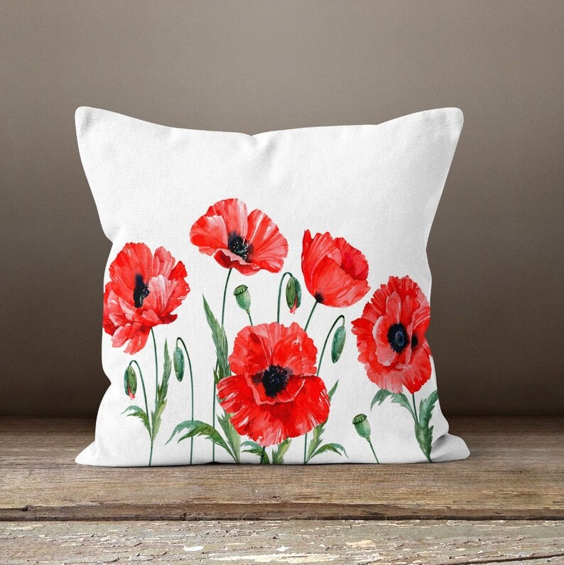 Poppies Cushion Cover Red Yellow Pink Orange Floral Throw Etsy