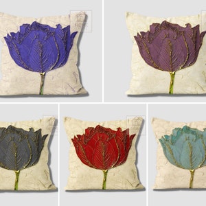 Tulip Print Cushion Case, Red Floral Pillowcase, Blue Toss Pillow, Decorative Pillow, Flower Outdoor Pillow, Elegant Home Deco, Wedding Gift