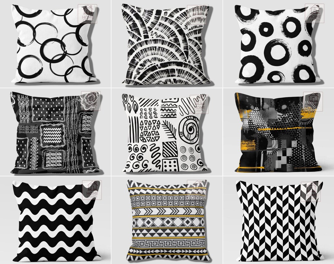 Modern Art Pillow Case, Chic Ring Pattern Pillow Topper, Black and