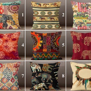 Elephant Pillow Cover, African Themed Cushion, Elephant Throw Pillow, Ethnic Pillowcase, Safari Cushion, Decorative Cushion, Indian Decor