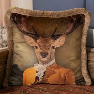 Deer Print Velvet Throw Pillow Cover, Velvet Decorative Pillow Cover With Tassels 18x18 , Luxury Home Design 45x45 cm, Pillowcase For Couch