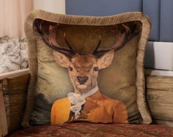 Deer Print Velvet Throw Pillow Cover, Velvet Decorative Pillow Cover With Tassels 18x18 , Luxury Home Design 45x45 cm, Pillowcase For Couch