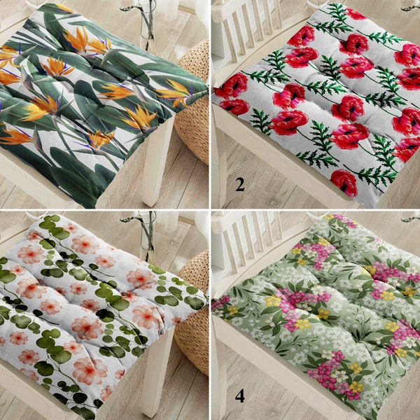 Country Flowers Seat Pads, Rustic Floral Outdoor Seat Cushion, Bird of Paradise Flower Cushion Pads, Water Resistant Cushion, Trend Seat Pad