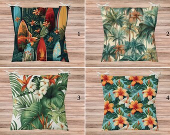 Tropical Leaves Cushion Pads, Hibiscus Floral Outdoor Chair Cushion, Palm Trees Chair Pads, Indoor Bench Cushion, Beach Seat Cushions Gift