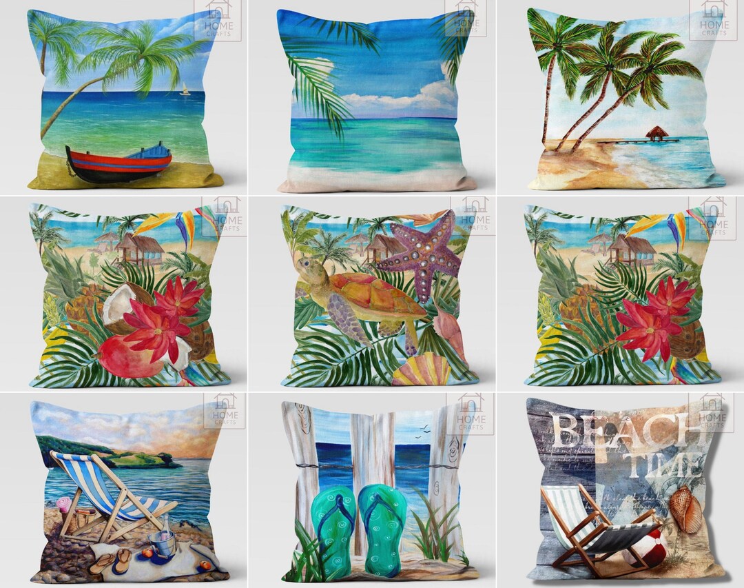 Coastal Tropical Pillow Cases, Palm Tree Pattern Pillow Covers, Beach