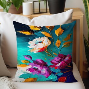 Purple Floral Pillow Cover, Decorative Throw Cushion Pattern #3