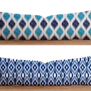 Funda de almohada Argyle Bolster, funda de almohada larga de diseño Ikat, funda de cojín lumbar con patrón de mezcla, tapa de almohada de color azul, funda de almohada moderna