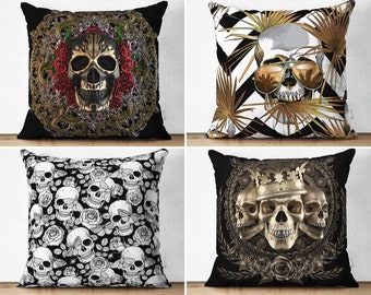 Gothic Skull Throw Pillow Covers, Elegant Dark Decorative Cushion Decor