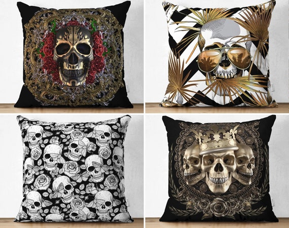 Skull Print Pillow Covers, Halloween Throw Pillow Case, Gothic