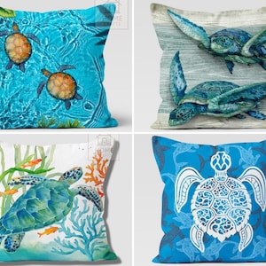 Sea Turtle Cushion Case, Underwater Throw Pillow Case, Ocean Outdoor Pillow Cover, Beach Pillow Top, Marine Pillow 18x18, 16x16, 20x20,24x24